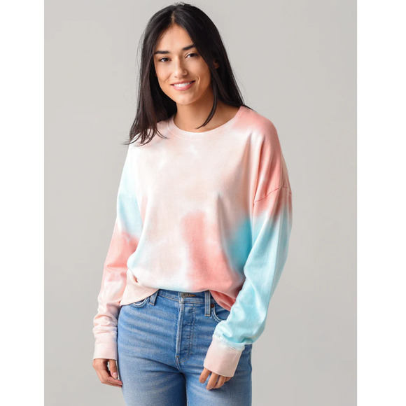 SUNDRY WOMEN'S MULTICOLOR TIE-DYE TERRY OVERSIZE SWEATSHIRT 1 S - Picture 1 of 10